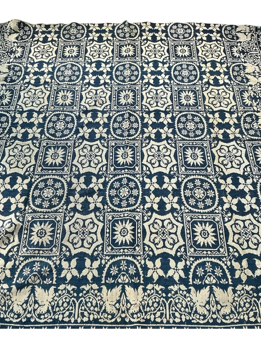 Antique Joseph Schnee 1800s woven reversible sunburst coverlet 78 x 86 USA made